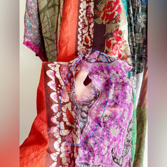 Sacred Threads Silk Kimono Robe Multicolor Patchwork Small - Picture 10 of 16